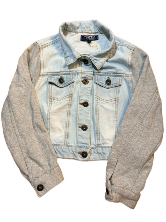 C’Est Toi Jackets & Blazers - C’ESTTOI Cropped Denim Jacket Knit Sleeve Y2K Streetwear Small